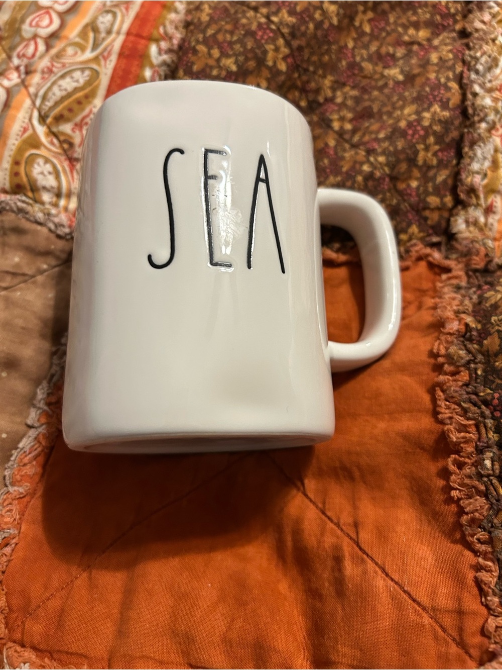 Rae Dunn White Mug with Black 'SEA' Lettering